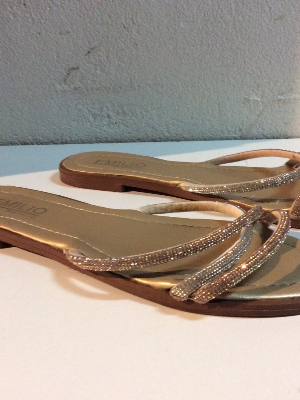 Emilio Gold Rhinestone Flat Slide Sandals Size 39